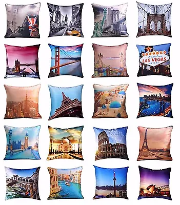 Digital Printed City Themed Cushion Covers New York London 18  X 18  (45 X 45cm) • £3.95