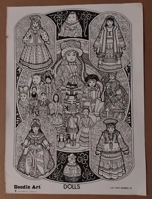 Vintage 1974 DOODLE ART  Dolls  - 15 X 11 Coloring Poster - Uncolored ! MOIRA • $75.57