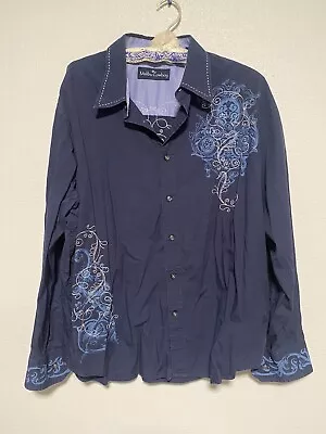 Malibu Cowboy Men's XL Long Sleeve Button Up Shirt Blue Embroidered • $14.77