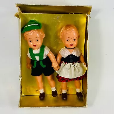 Vintage 1940’s - 1950’s German Made Celluloid German Folk Dolls 3” Girl And Boy • $59.95