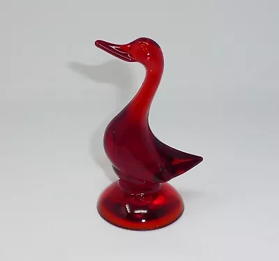 Vintage Viking Art Glass Ruby Red Duck Figurine 5  MCM • $22.50