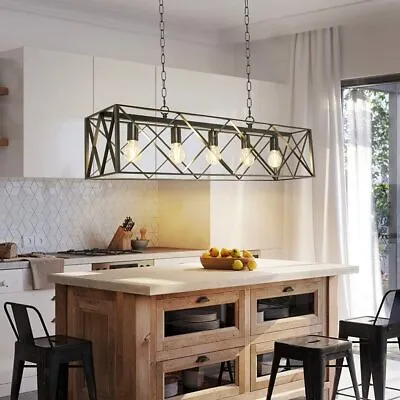 Chandelier Farmhouse Wood Kitchen Island Pendant Lamp Ceiling Light Metal • $113.99