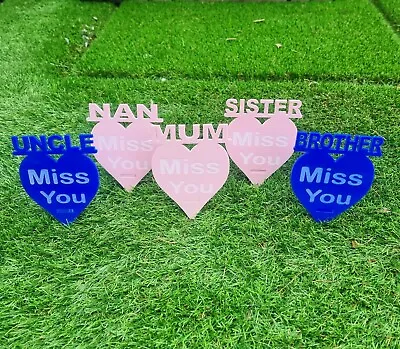 Personalised Miss You Heart Memorial Plaque Grave Uncle Nan Brother Sister  • £7.95