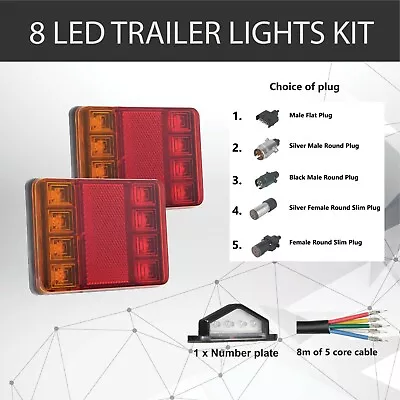 2 X 8 LED TRAILER LIGHTS KIT1 X Trailer Plug 8M 5 CORE CABLE 1x No. Plate 12V • $33.62