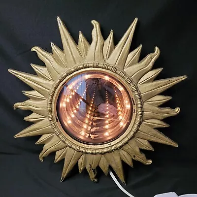 Rare Vintage Mid Century Modern MCM Gold Luxe Sunburst Sun Star Infinity Mirror • $685.89