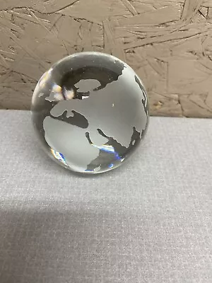 Vintage World Globe Earth Paperweight Etched Frosted Crystal Glass Clear • $14.99