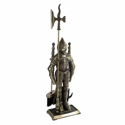 Fireplace Set Cast Iron Tools Brush Shovel Poker Midieval Statue Guard • $89.99