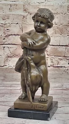 Rare Novak`s Vintage Signed Bronze Sculpture - Child With Duck Fine Art Collecti • $104.65