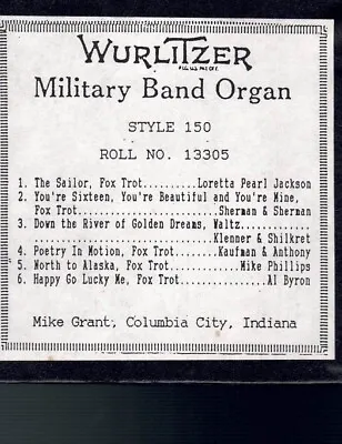 Wurlitzer Style 150 Band Organ Music Roll No. 13305 • $80