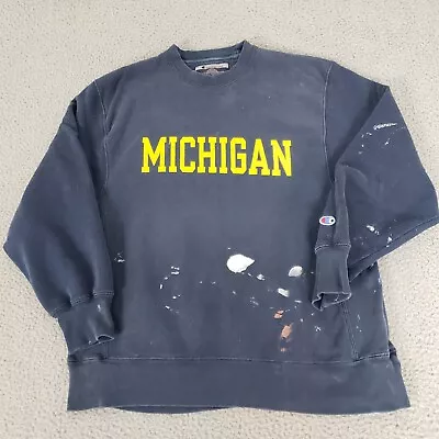 VINTAGE Michigan Wolverines Sweatshirt Mens Medium Blue Champion Sweater Adult M • $29