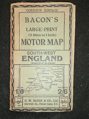 Bacon's Large Print Map Of South West England (c1900) Devon & Cornwall Linen • £12.99