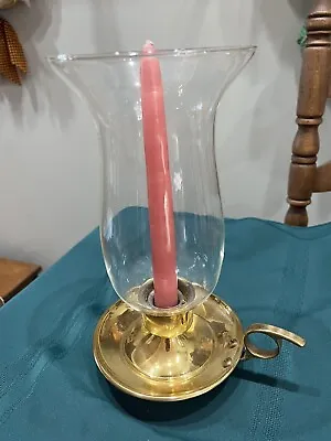 Vintage Brass Finger Loop  Candle Holder With Hurricane Glass Globe And Candle • $20.95