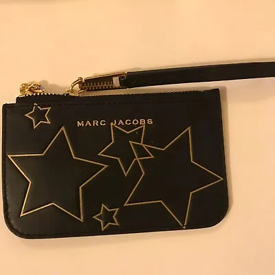 $72.99 • Buy Marc Jacobs Black Gold Star Print Multi Logo Zip Compact Wallet Coin Card