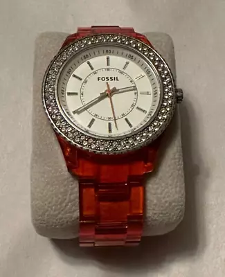 Fossil ES-2453 Women's 38mm Orange Acrylic Watch With Crystal Accented Bezel • $19.99