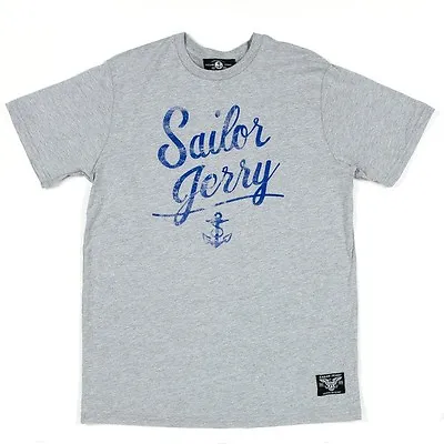 Sailor Jerry Sj Script Heather Grey Nautical Anchor Rum Tattoo T Tee Shirt S-2xl • £45.62