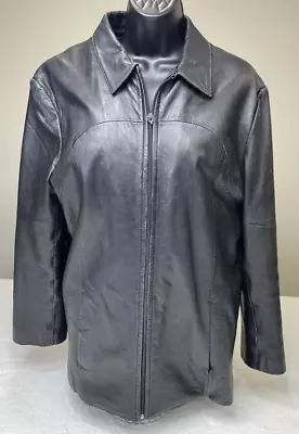 Wilsons Leather Men Black Zip Front L/S Mid Length Pockets Coat Size L. No Belt. • $28.84