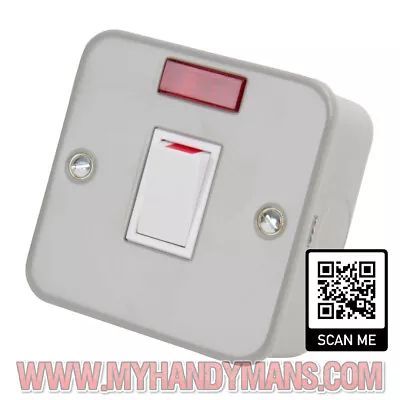 Heavy Duty Metal Clad 20A Double Pole Switch With Neon With Back Box • £6.95