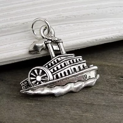 Silver Steamboat Charm - Steamship Charm - Steam Boat Pendant - Nautical Charm • $8.95