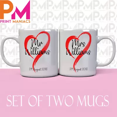 Personalised Mr And Mrs Mug Wedding Valentines GiftHIS HER HIM Set Of 2 Mugs • £13