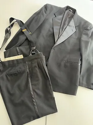 Vintage Barry 2 Piece Tuxedo Single Breasted Black 100% Wool Suit • $59.99