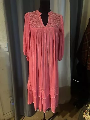 Vintage Pink Gauze Lounge Crochet  Hippie MuuMuu House Dress • $35