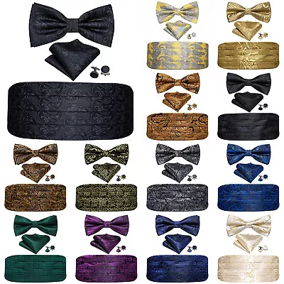 Cummerbund And Bow Tie Set Silk Floral Paisley Solid Mens Cummerbunds Wedding • $19.99