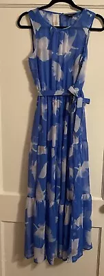 NWT Simply Vera Vera Wang Blue Floral Sheer Dress Tiered Maxi Dress Sz Small • $24.99