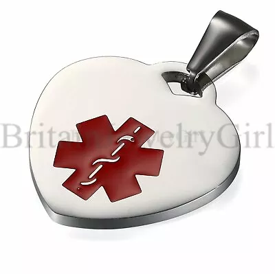 FREE ENGRAVING DIY Stainless Steel Heart Medical Alert ID Tag Pendant Necklace • $9.89