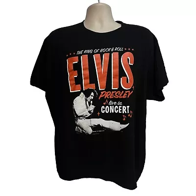 Elvis Presley Graphic Black Band T-Shirt 2XL King Of Rock & Roll Live In Concert • $24.99