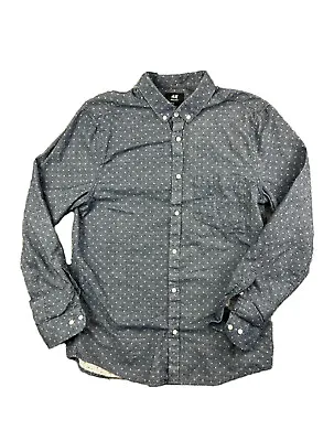 $4 • Buy H&M Button Down Shirt Men's Medium Blue Polka Dot Long Sleeve Cotton