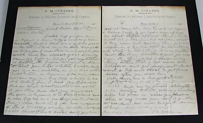 #220 - 2 Pgs 1890 MARYSVILLE MONTANA / FM COLLINS Saloon Letterhead WINES LIQUOR • $9.95