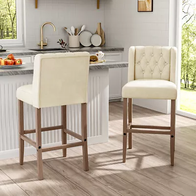 2PC Wooden Breakfast Bar Stools High Counter Chair W/ Backrest Pub Cafe Barstool • £172.95