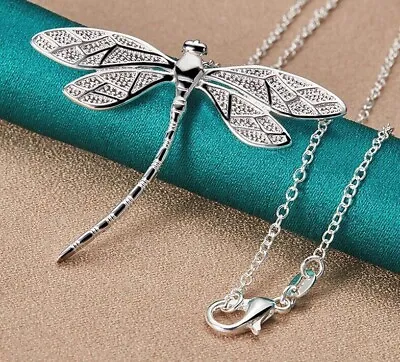 925 Silver Dragonfly Pendant Necklace Chain For Women Wedding Gift • $59.99