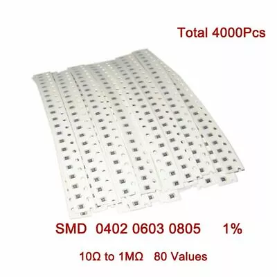 0402 0603 0805 SMD Resistors Kit 10Ω To 1MΩ SMT 80 Values Total 4000Pcs 1% • $13.59