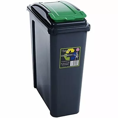 £13.79 • Buy 25L Slimline Bin With Green Flap Lid Waste Storage Kitchen Garden Trash Dustbin