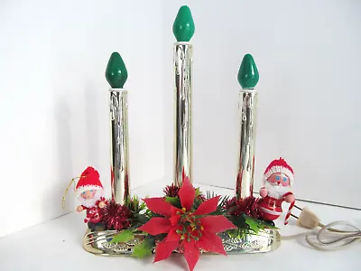 Christmas 3 Light Window Candles Electric Candelabra Gold Floral Santa Vtg C5 • $22.80