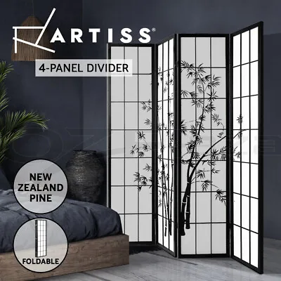 Artiss 4 Panel Room Divider Screen Partition Privacy Stand Bamboo Black White • $123.95