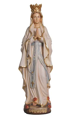Statue Madonna Of Lourdes CM 15 With Crown Wooden Painted A Mano-Val Gardena • $93.83