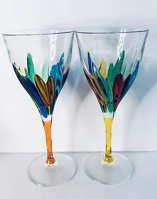 Rainbow CC Zecchin Style Murano Wine Glassess Made In Italy  Set Of 2 • $39.99