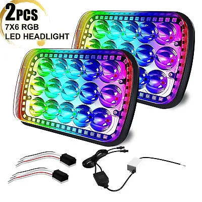 7X6  In RGB Color LED Headlight Hi/Low Sealed For Toyota Pickup Tacoma Halo Lamp • $79.99