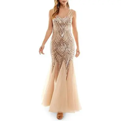 Pear Culture Womens Sequined V-Neck Prom Evening Dress Juniors BHFO 1333 • $31.99