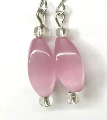 Silver Murano Glass Bead Earrings Pink Vintage Style Dangle Pierced • $7.99