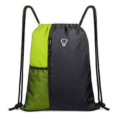 Drawstring Backpack Sports Gym Bag For Black/Lime Drawstring With Mesh Pocket • $19.40