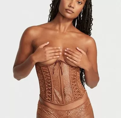 £72.10 • Buy Victoria Secret Lace Up Cupless Corset Top  NEw Xl Caramel Kiss 