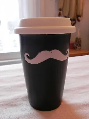 Sonoma Life + Style Mustache Ceramic Travel Coffee Mug / Tea Cup Rubber Lid • $15.99