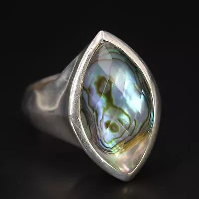 Sterling Silver SX SALLY C TREASURES Faceted Quartz & Abalone Ring Size 12 - 13g • $2.99