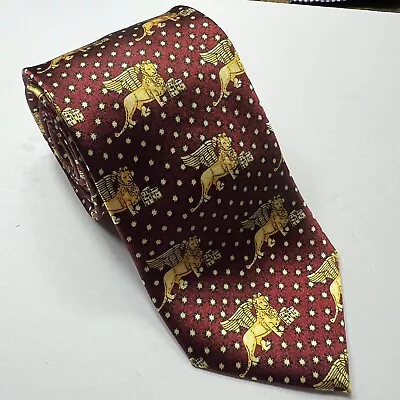 Venezia Necktie Tie 3x60 Silk Winged Lion Wine Gold 100% Silk Made In Italy • $12.71