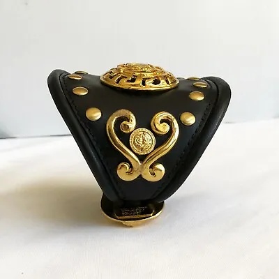 GIANNI VERSACE Black Leather Cuff W/ Medusa Medallion From 1993 Miami Collection • $2472.49