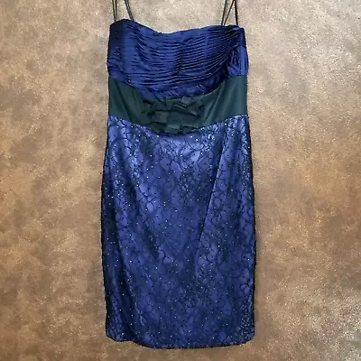 Marc Bouwer Glamiti Silk Strapless Dress Size 4 Purple Black Sequined Lace • $13.99