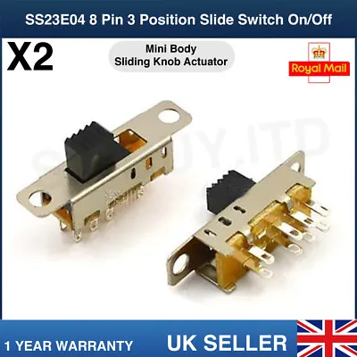 X2 8 Pin 3 Position Slide Switch On/Off 2P3T DP3T PCB Mount Mini Vertical Toggle • £2.80